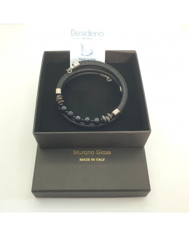 Bracelet en cuir de Toscane et verre de Murano bijoux fantaisies made in Italy