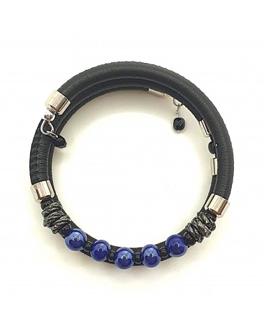 Bracelet en cuir de Toscane et verre de Murano bijoux fantaisies made in Italy