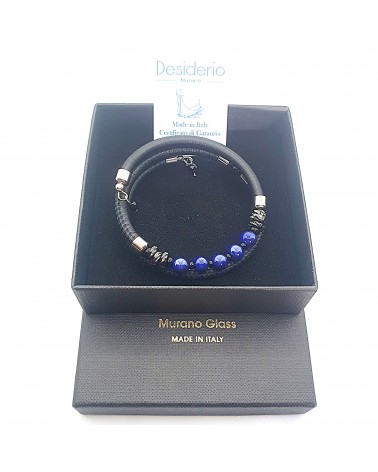 Bracelet en cuir de Toscane et verre de Murano bijoux fantaisies made in Italy