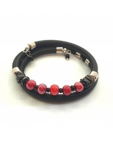 Bracelet en cuir de Toscane et verre de Murano bijoux fantaisies made in Italy