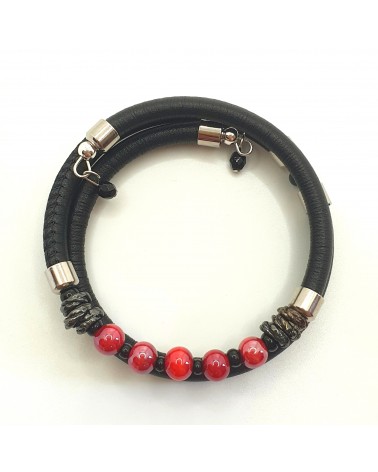Bracelet en cuir de Toscane et verre de Murano bijoux fantaisies made in Italy