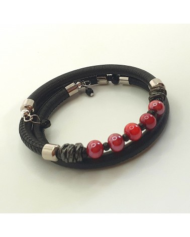 Bracelet en cuir de Toscane et verre de Murano bijoux fantaisies made in Italy