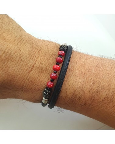 Bracelet en cuir de Toscane et verre de Murano bijoux fantaisies made in Italy