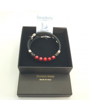 Bracelet en cuir de Toscane et verre de Murano bijoux fantaisies made in Italy