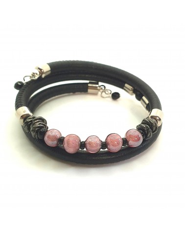 Bracelet en cuir de Toscane et verre de Murano bijoux fantaisies made in Italy