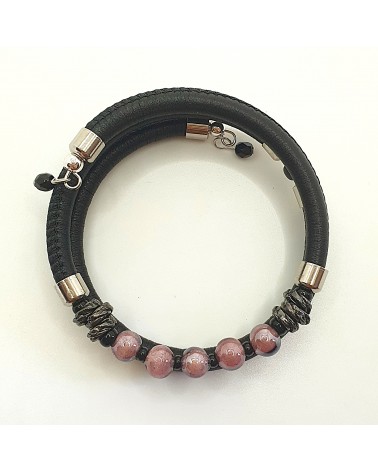 Bracelet en cuir de Toscane et verre de Murano bijoux fantaisies made in Italy
