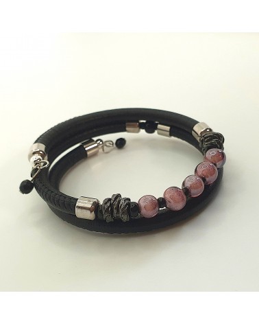 Bracelet en cuir de Toscane et verre de Murano bijoux fantaisies made in Italy