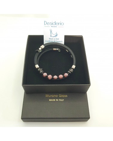 Bracelet en cuir de Toscane et verre de Murano bijoux fantaisies made in Italy