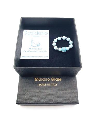 Bague élastique perle en verre de Murano made in Italy