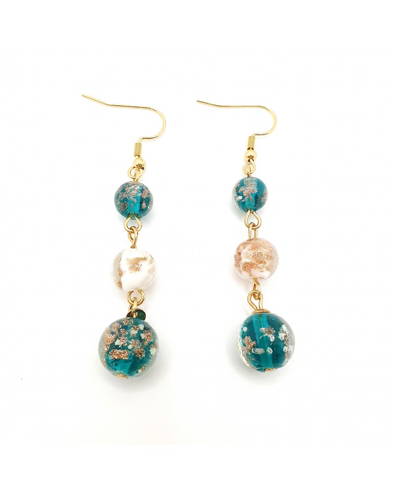 Boucles d'oreilles 3 perles Monachella bijoux fantaisies made Italie bijoux Murano