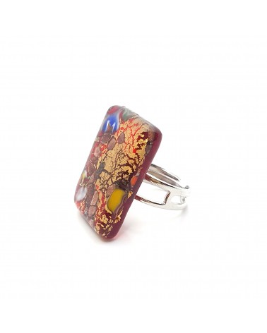Grande bague rectangle en verre de Murano et murrine bijoux fantaisies artisans italiens