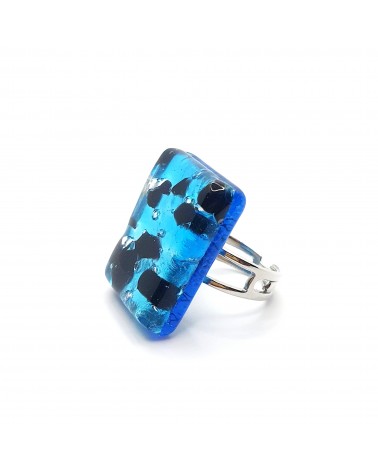 Grande bague rectangle en verre de Murano et murrine bijoux fantaisies artisans italiens
