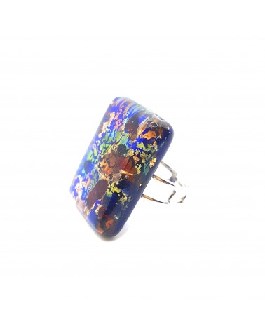 Grande bague rectangle en verre de Murano et murrine bijoux fantaisies artisans italiens