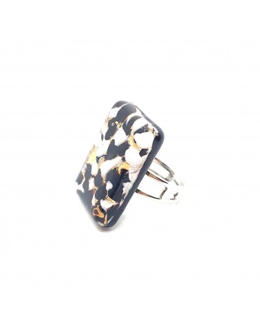 Grande bague rectangle en verre de Murano et murrine bijoux fantaisies artisans italiens