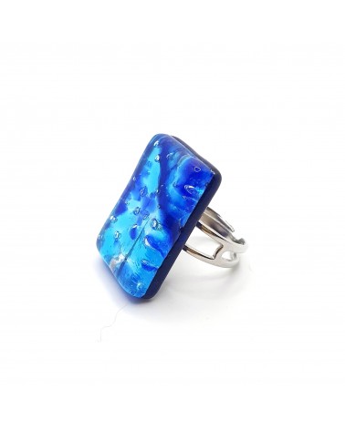 Grande bague rectangle en verre de Murano et murrine bijoux fantaisies artisans italiens