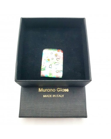 Grande bague rectangle en verre de Murano et murrine bijoux fantaisies artisans italiens
