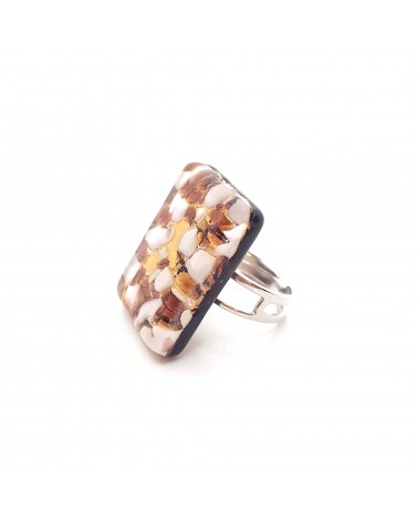 Grande bague rectangle en verre de Murano et murrine bijoux fantaisies artisans italiens
