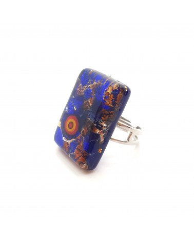 Grande bague rectangle en verre de Murano et murrine bijoux fantaisies artisans italiens