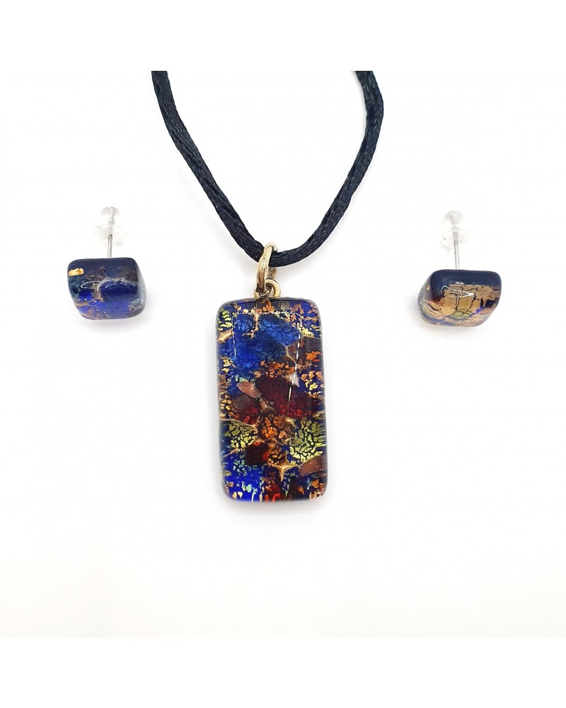Petite parure rectangle en verre de Murano multicolore fait à la main