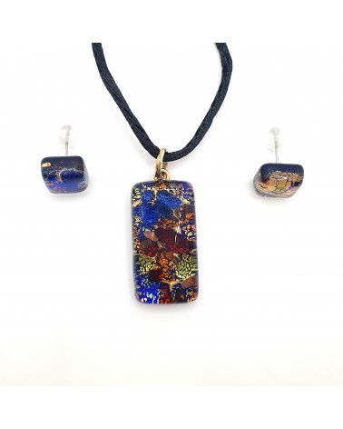 Petite parure rectangle en verre de Murano multicolore fait à la main