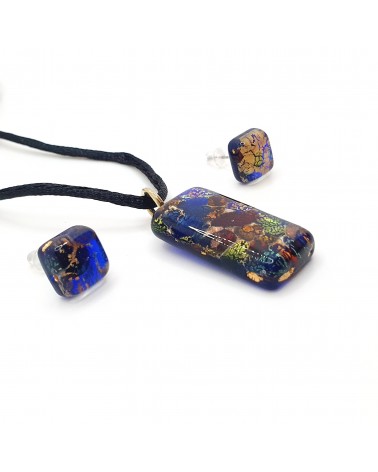 Petite parure rectangle en verre de Murano multicolore fait à la main