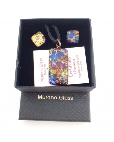 Petite parure rectangle en verre de Murano multicolore fait à la main