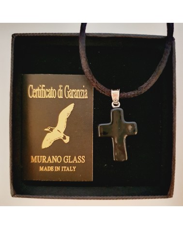 Pendentif croix en verre de Murano noir bijoux fantaisies fait à la main
