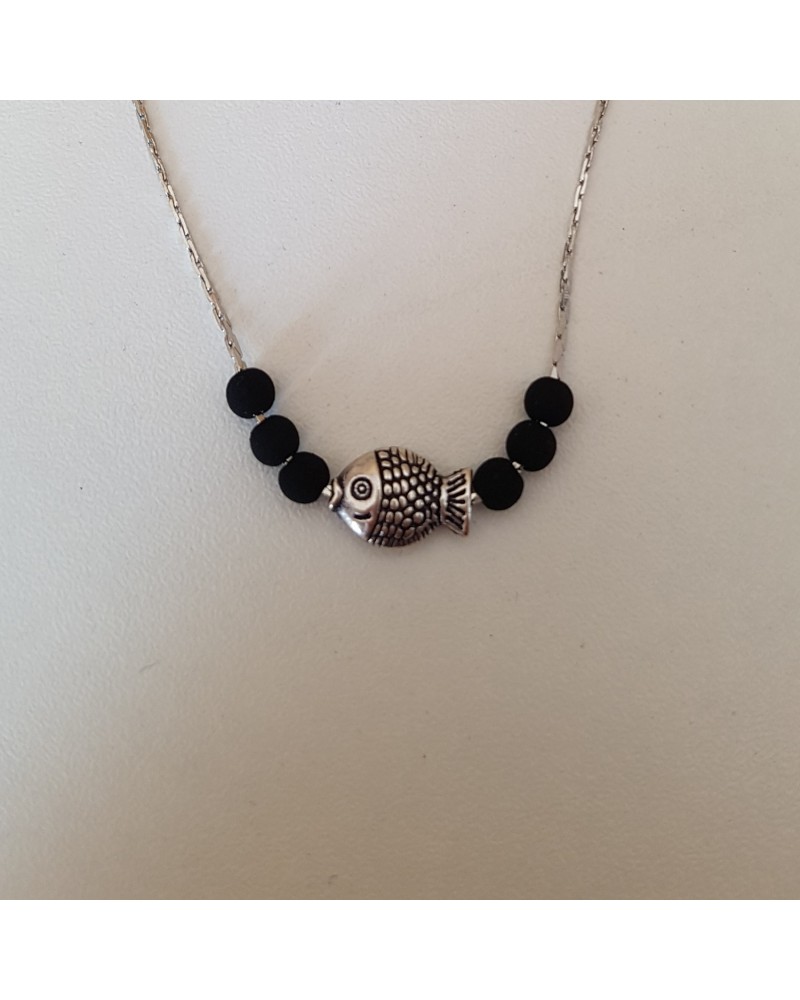 Collier Motif Poisson lave volcan Sicile  bijoux fantaisies
