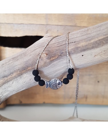 Collier Motif Poisson Lave de Volcan  bijoux fantaisies