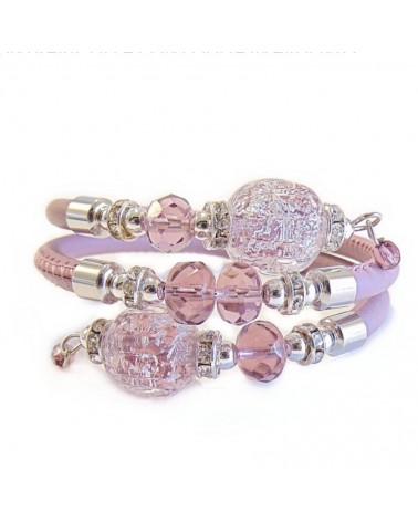 Bracelet Diana en cuir lilas et perles en verre de Murano bijoux fantaisies créateurs italiens