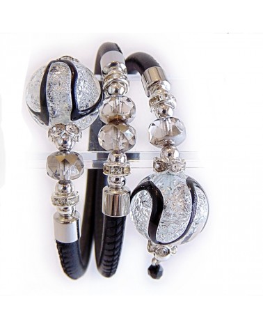 Bracelet Aida en cuir noir et perles en verre de Murano bijoux fantaisies artisans italiens