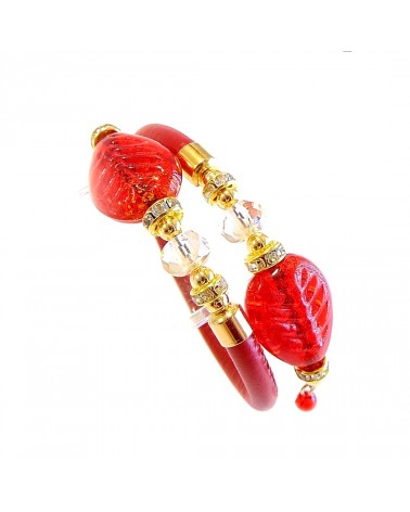 Bracelet Ginger simple en cuir et verre de Murano bijoux fantaisies made in Italy
