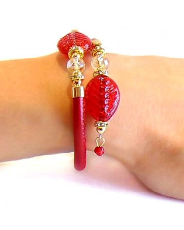 Bracelet Ginger simple en cuir et verre de Murano bijoux fantaisies made in Italy