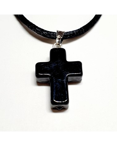 Pendentif croix en verre de Murano noir bijoux fantaisies fait à la main