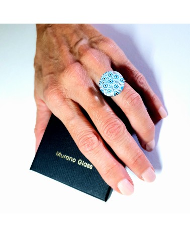 Bague ronde en verre de Murano bleu azur bijoux fantaisies