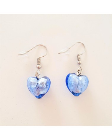 Boucles d'oreilles Monachella cœur bleu verre de Murano made in italy