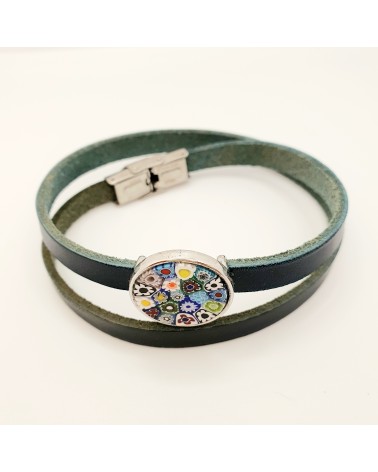 Bracelet double en cuir avec murrina multicolore bijoux fantaisies artisans italiens