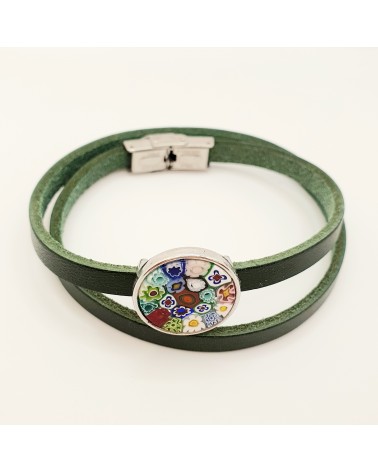 Bracelet double en cuir avec murrina multicolore bijoux fantaisies artisans italiens