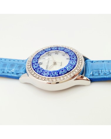 Montre cuir de Toscane Venissa avec murrine bijoux en verre de Murano fait à la main