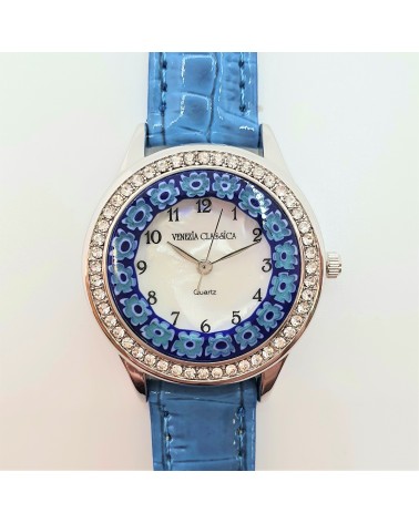 Montre cuir de Toscane Venissa avec murrine bijoux en verre de Murano fait à la main