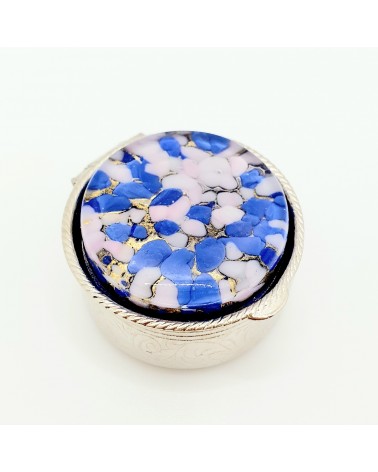 Boite à pilules ronde en verre de Murano bleue et rose objet fait à la main