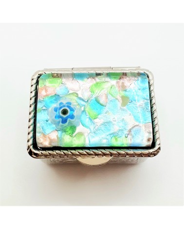 Boite à pilules rectangle en verre de Murano verte et bleue objets fait à la main