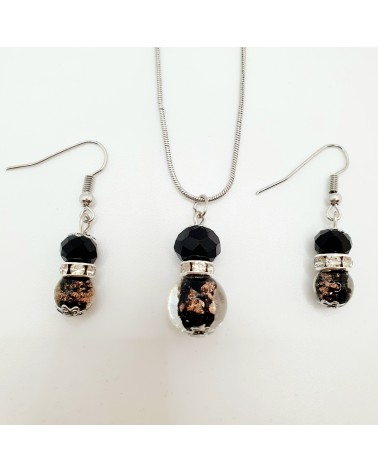 Parure perles immergées couleur noire bijoux fantaisies artisans italiens