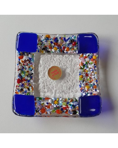 Petit plat carré en verre de Murano maison d'or bleu