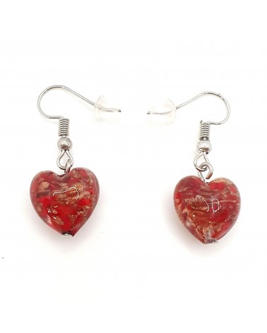 Boucles d'oreilles Monachella cœur rouge bijoux fantaisie verre de Murano