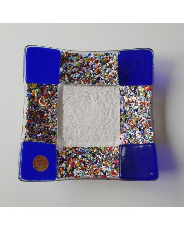 plat carré en verre de Murano maison d'or bleu marine