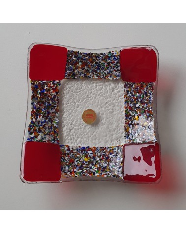 Plat carré en verre de Murano maison d'or rouge objet italien