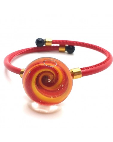 Bracelet en cuir et verre de Murano vortex rouge bijoux fantaisies fait à la main