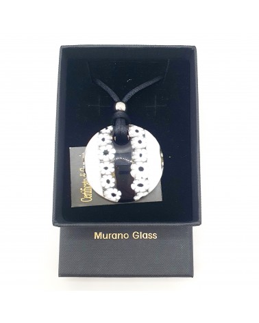 Pendentif rond bombé en verre de Murano blanc et noir bijoux fantaisies