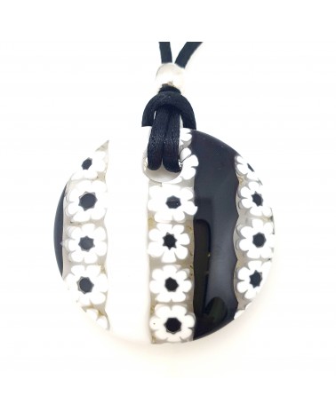 Pendentif rond bombé en verre de Murano noir et blanc bijoux fantaisies